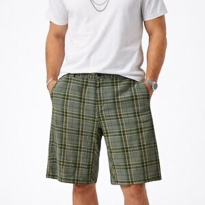PrAna Men's Green Plaid Flat Front Casual Hiking Outdoor Shorts Size 36 Cotton